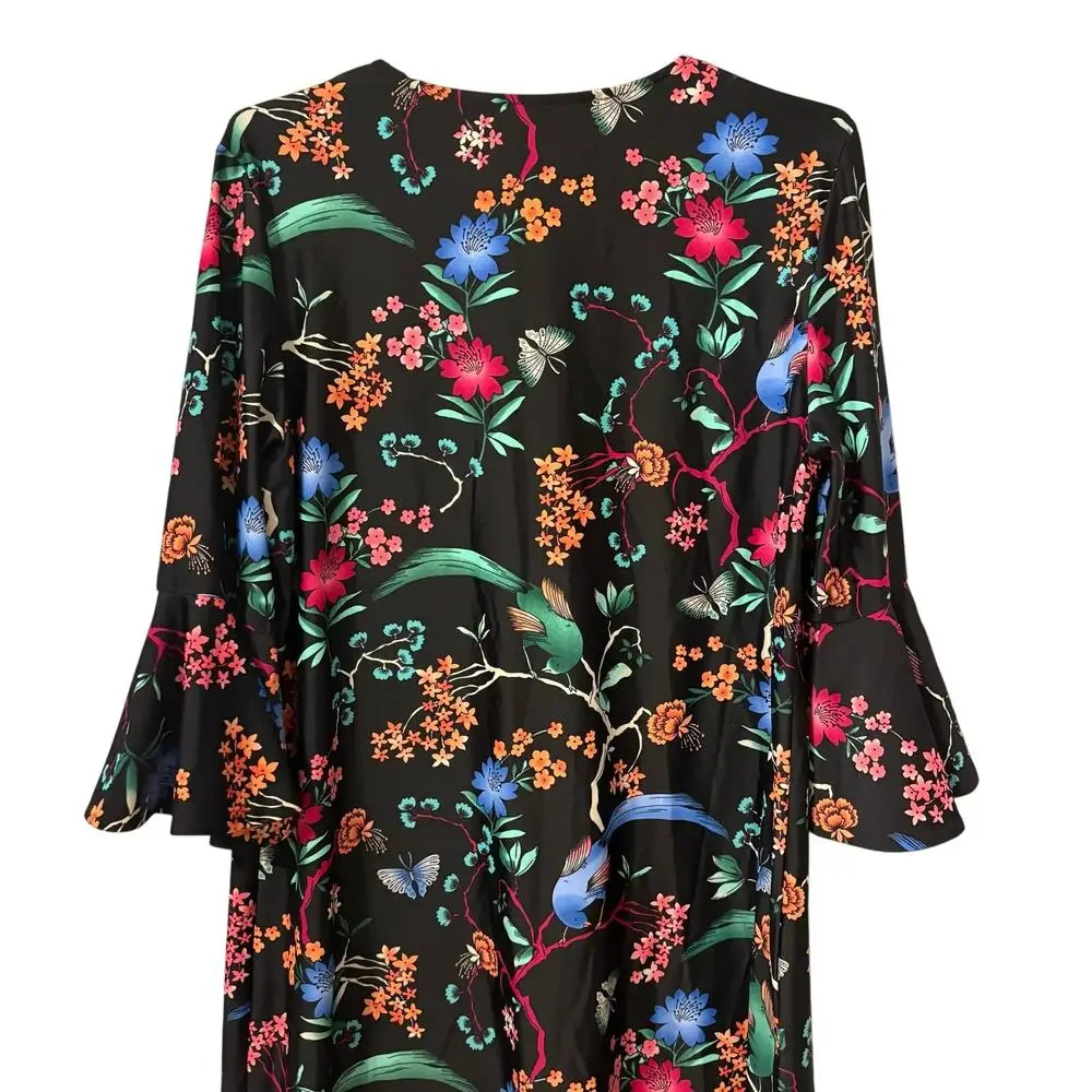 Jude Connally Black Floral Menagerie V Neck Mini Dress XL NEW - Picture 7 of 8